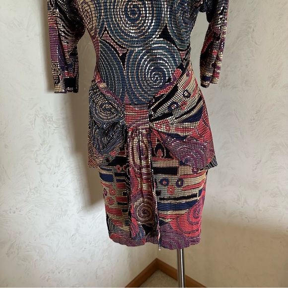 Cache Vintage XS/Small Petite 80-90s Geometric Dolman Sleeve Party Dress - Picture 7 of 16